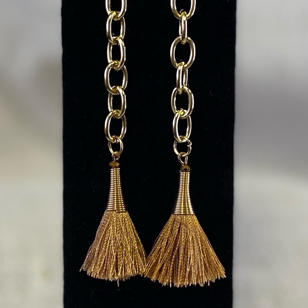 Tan tassel & Chain earrings.